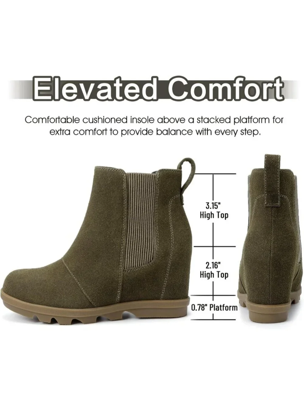 Women's Olive Green Faux Leather Comfortable Heel Chelsea Ankle Stylish Booties